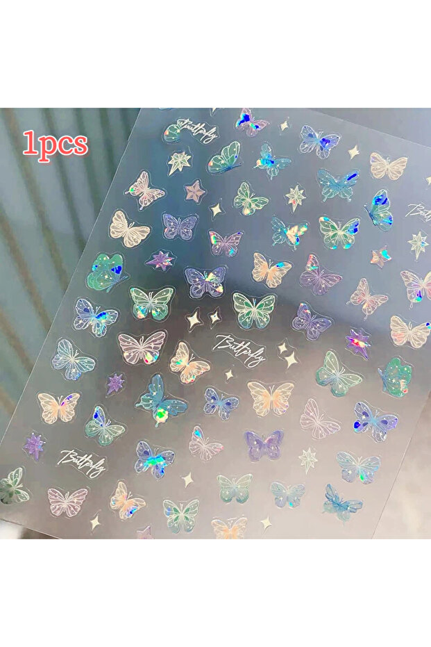 1sheet 1/5sheets Fashion Butterfly Wing Streamer Laser Stickers Advanced Embossed Nail Art Stickers