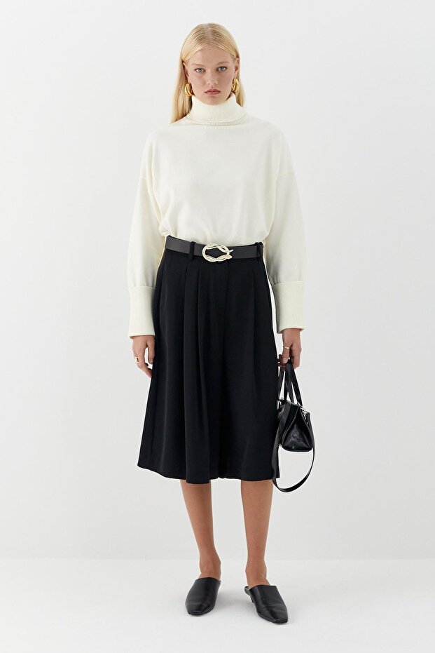 Basic Boğazlı Triko Kazak Ekru - 2