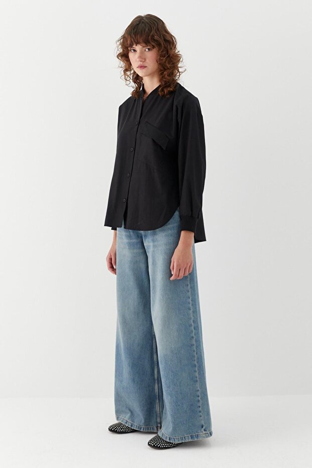 Cep Detaylı Basic Gömlek Siyah - 4