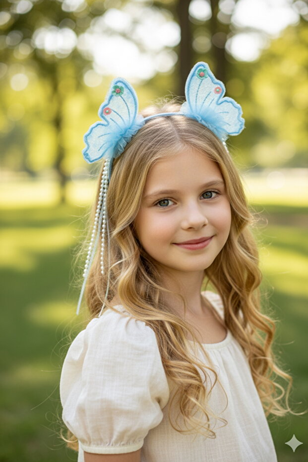 Blue Color Butterfly Pearl Children's Crown