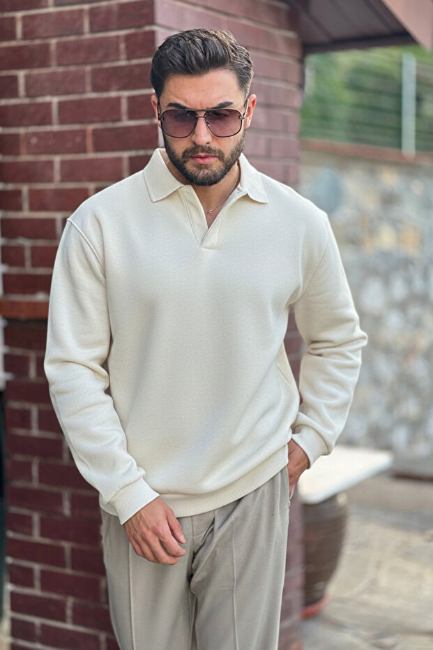 Men's Stone Polo Collar Cotton Soft Thick Fabric Oversized Sweatshirt