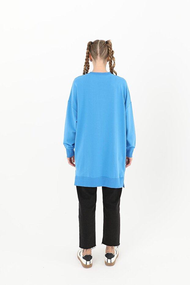 İki İp Kumaş Basic Tunik Sweatshirt - 6
