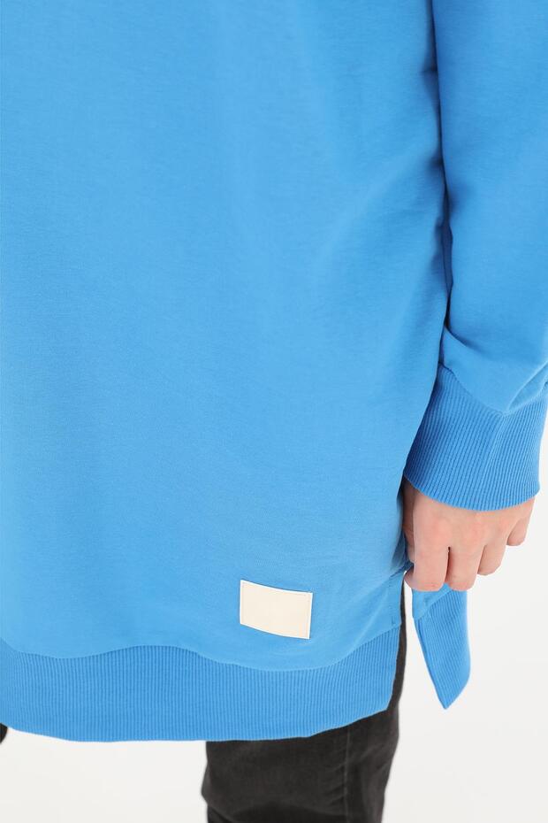 İki İp Kumaş Basic Tunik Sweatshirt - 5