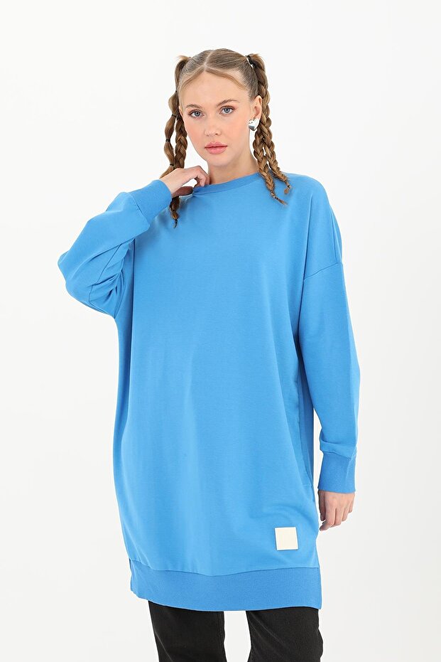 İki İp Kumaş Basic Tunik Sweatshirt - 1