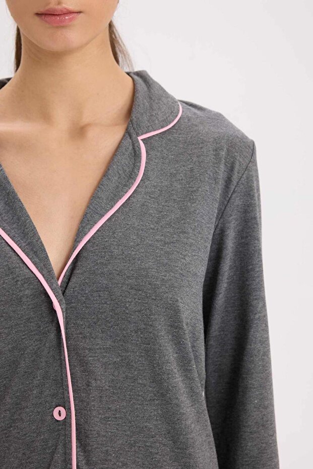 Pijama Takımı Regular Fit Uzun Kollu Üst Uzun Alt-Fall in Love E2246AXNS - 4