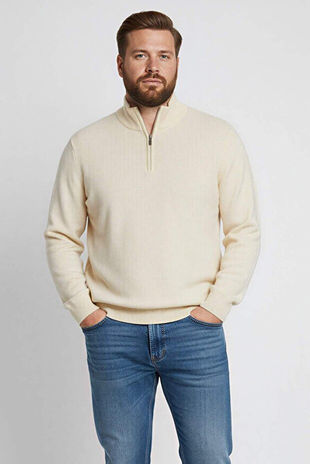 Standardowy krój, normalny krój, stójka, zamek błyskawiczny, podstawowy, prosty sweter z dzianiny A5184AX23WN - 1