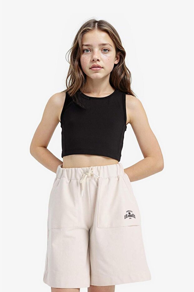 Kız Çocuk Beli Lastikli Basic Düz Şort B0847A825HS - 3