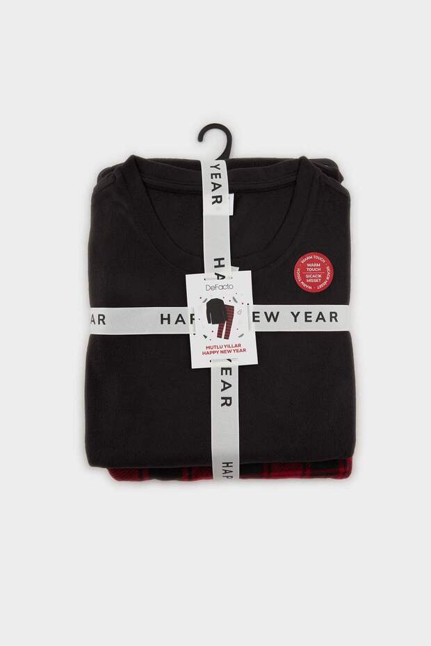 Pijama Takımı Regular Fit Polar Uzun Kollu Üst Ekose Desenli Uzun Alt F4561AX25WN - 6