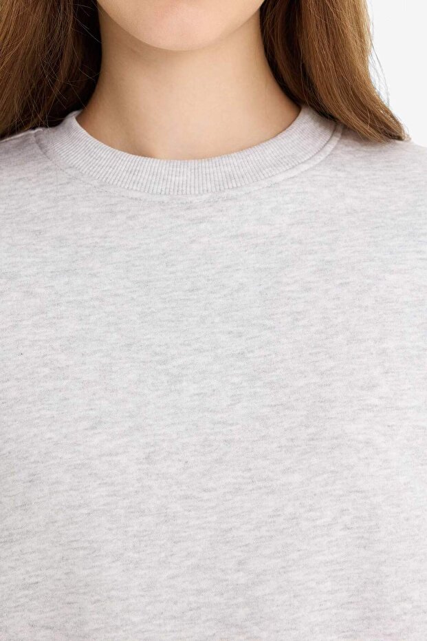 Regular Fit Bisiklet Yaka Kalın Basic Düz Sweatshirt D6645AX24WN - 5
