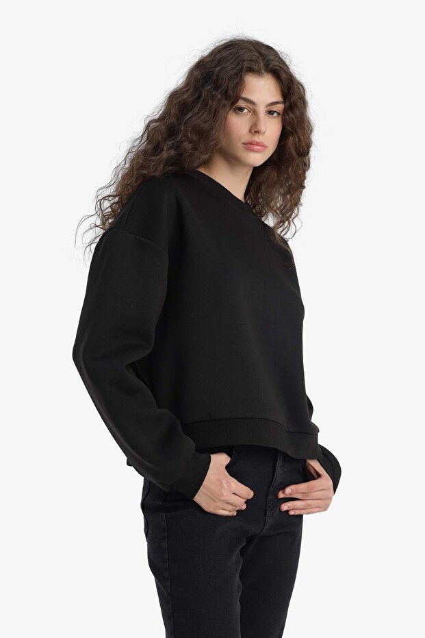 Regular Fit Bisiklet Yaka Kalın Basic Düz Sweatshirt D6645AX24WN - 4