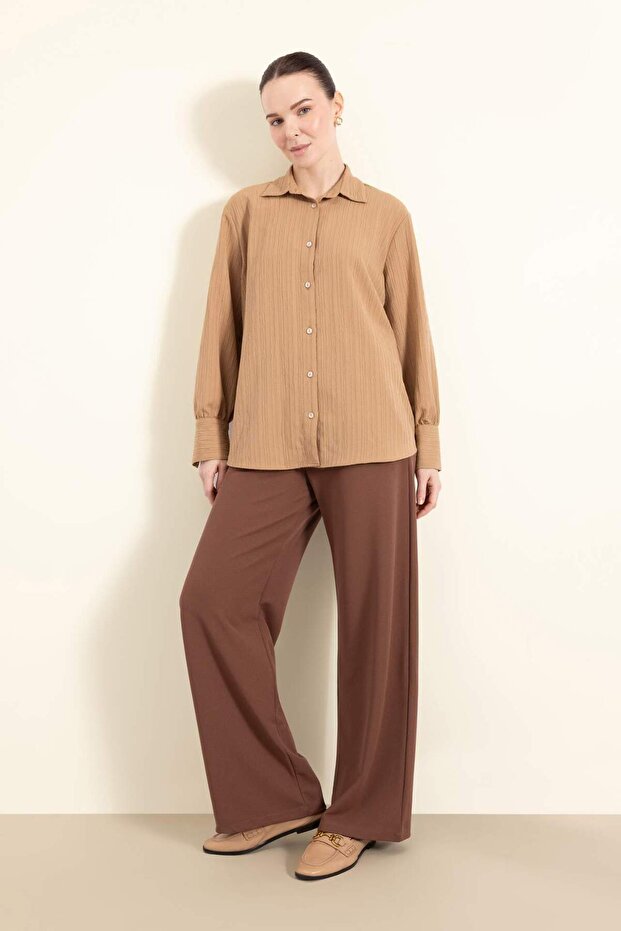 Regular Fit Basic Düz Uzun Kollu Gömlek Tunik E1628AX25SP - 2