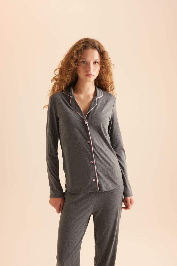 Pijama Takımı Regular Fit Uzun Kollu Üst Uzun Alt-Fall in Love E2246AXNS - 2