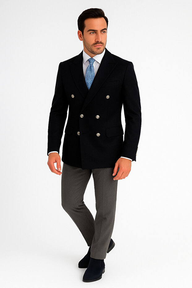 %100 Kaşmir Kruvaze Ceket - 1