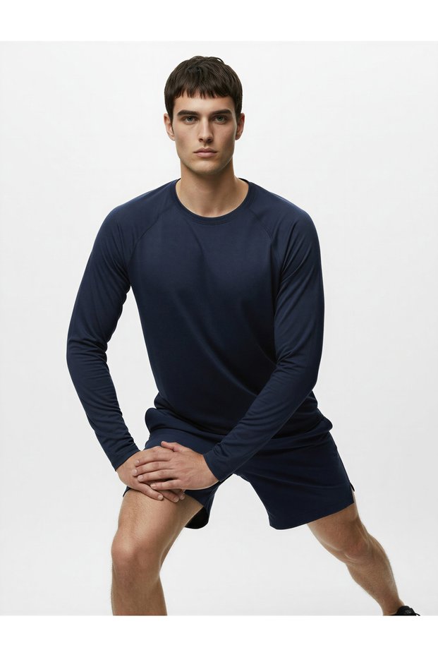 Long Sleeve Crew Neck Stitching Detail Slim Fit Sports T-Shirt