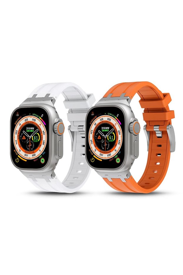 Apple Watch 49mm 46mm 45mm 44mm 42mm | Liquid Silicone Rubber Band | White/Orange