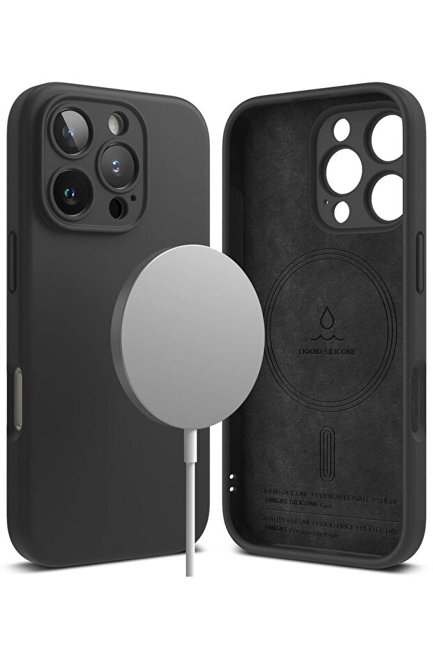 iPhone 16 Pro Case Cover | Silicone Magnetic Series | Black