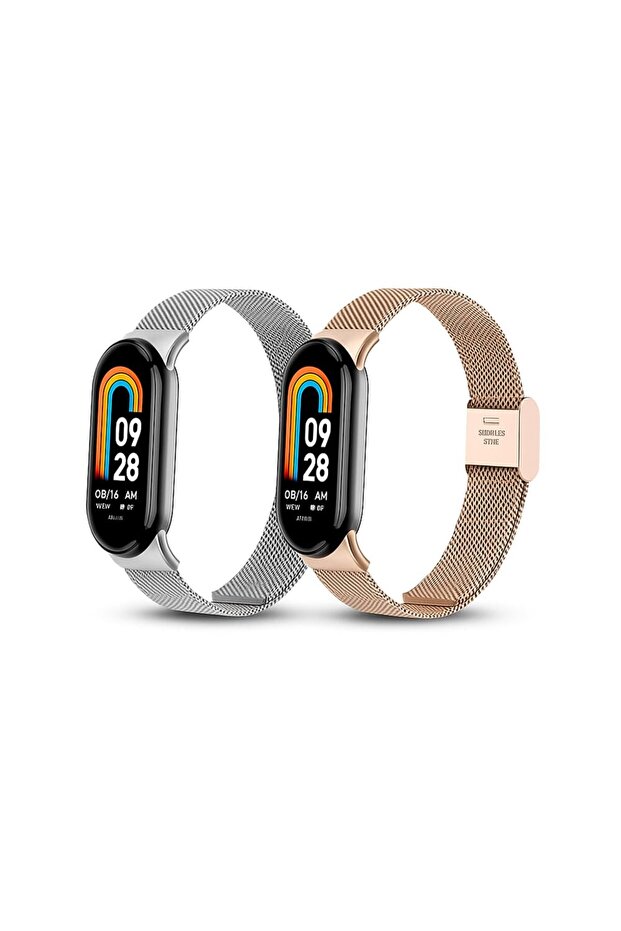 (Pack of 2) Milanese Strap for Xiaomi Smart Band 10 / Band 9 / Band 8 - Silver/Rose Gold
