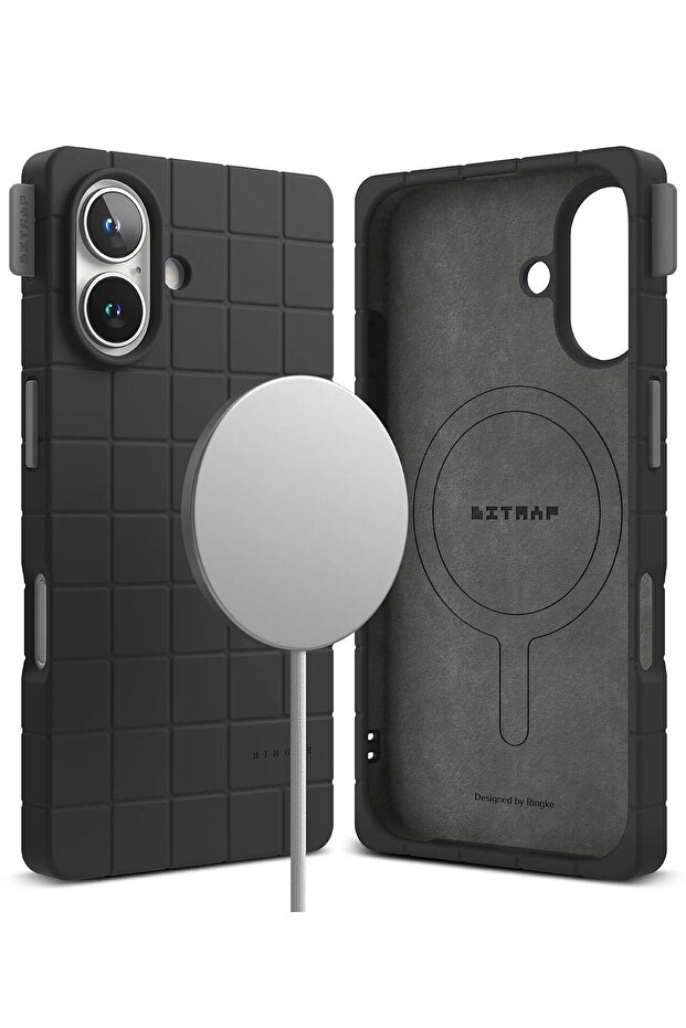 iPhone 16 Case Cover | Bitmap Silicone Magnetic Series | Black