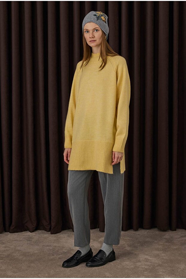 Balıkçı Yaka Basic Kazak Soft Sarı - 1