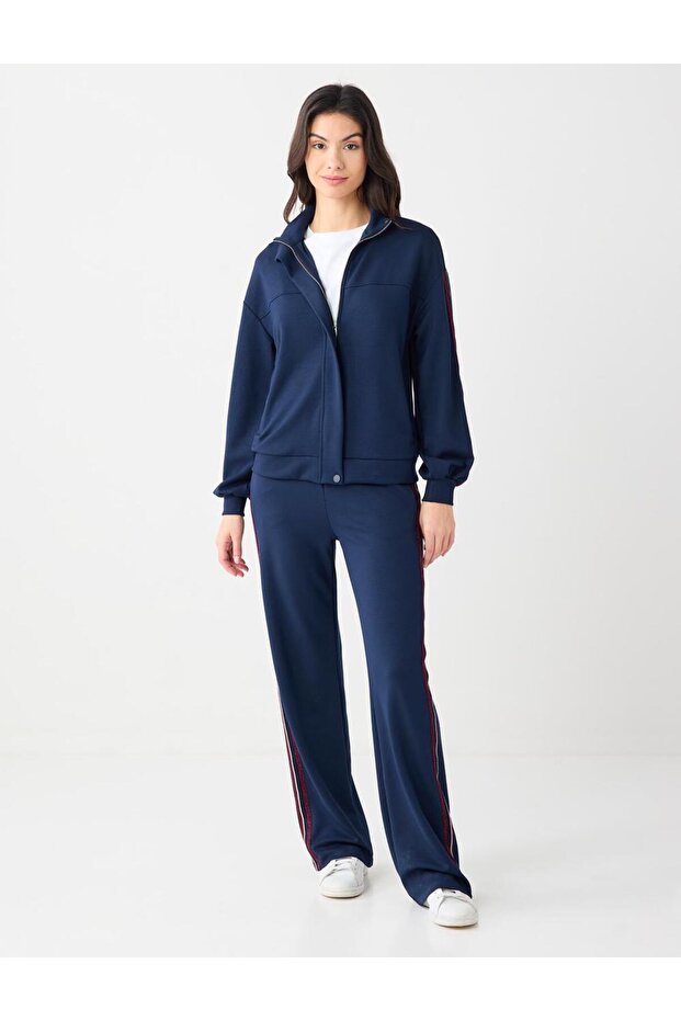 Lacivert Normal Bel Normal Paça Modal Örme Pantolon - 1