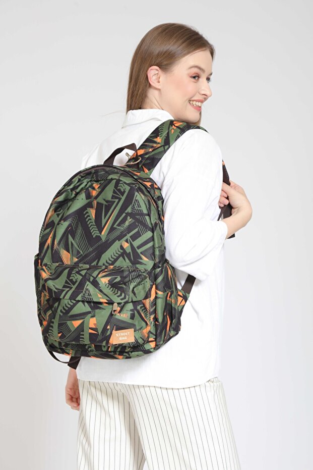 Unisex Khaki Geometric Ethnic Bohemian Authentic Patterned Waterproof Backpack Daily School Travel Camping
