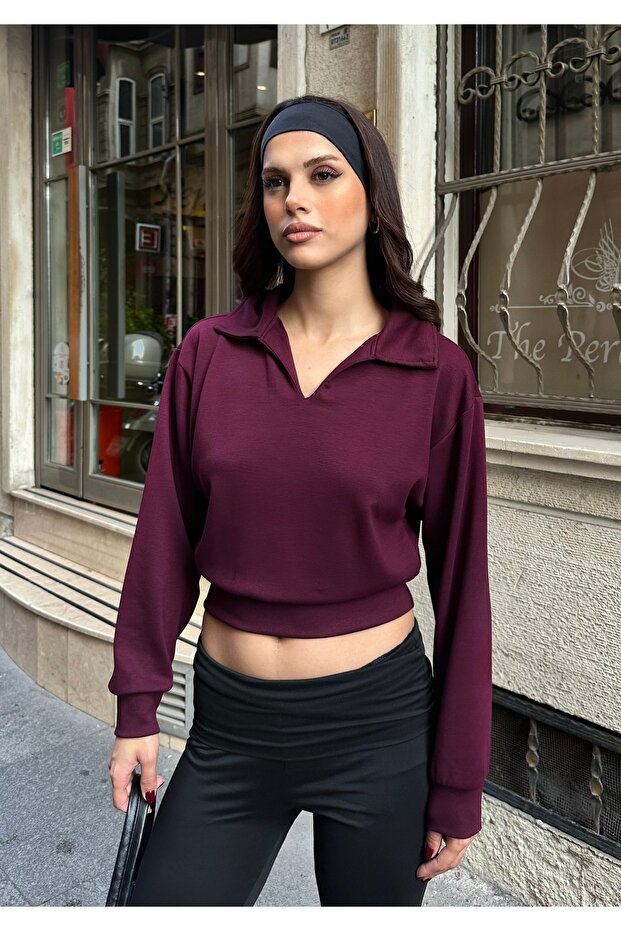 Women's Burgundy Polo Neck Modal Textured Soft Blouse