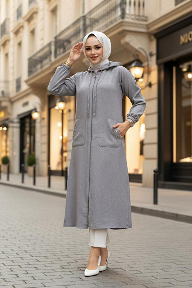 Hooded Gray Hijab Cap 511Gr