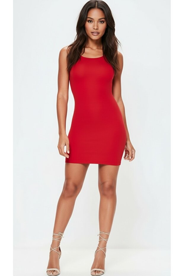 Sırt Dekolteli Mini Örme Elbise - 1