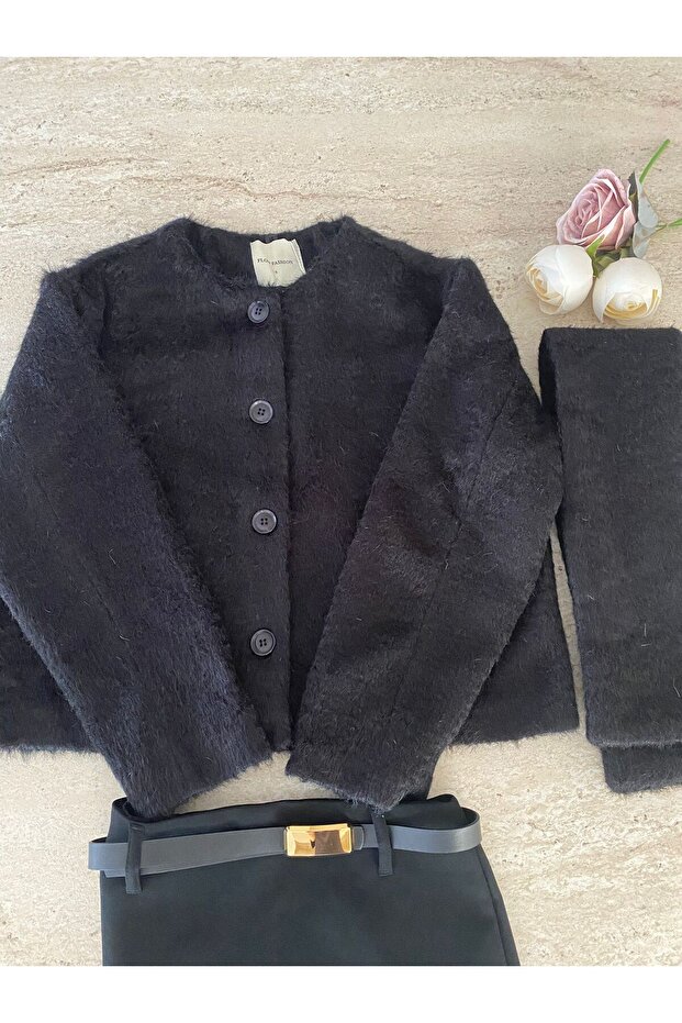 Atlı Detaylı Kaşe Kaban Siyah - 7