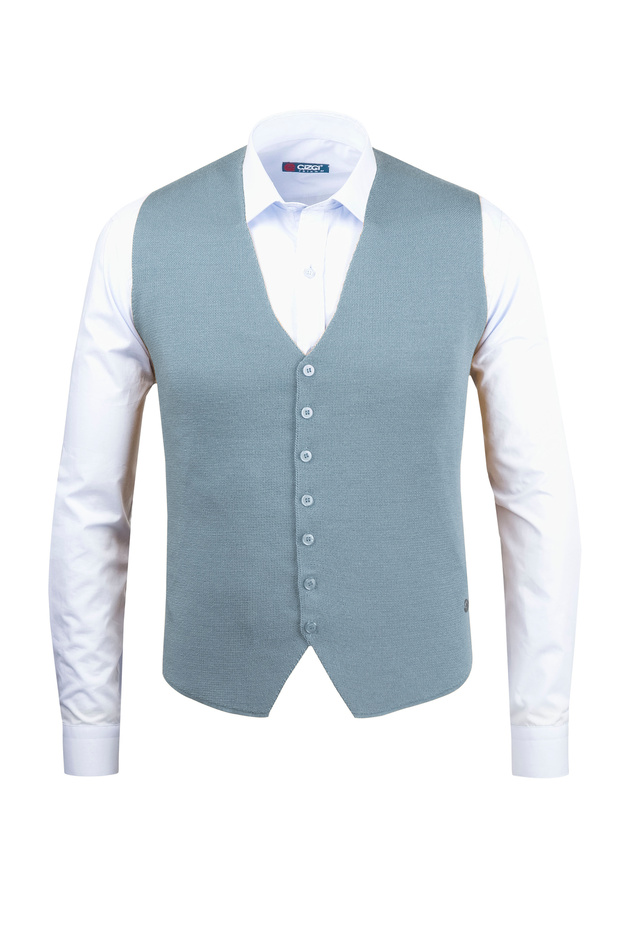 Men's Buttoned Sports / Classic Knitwear Knitted Sleeveless Gray Vest Regular Fit