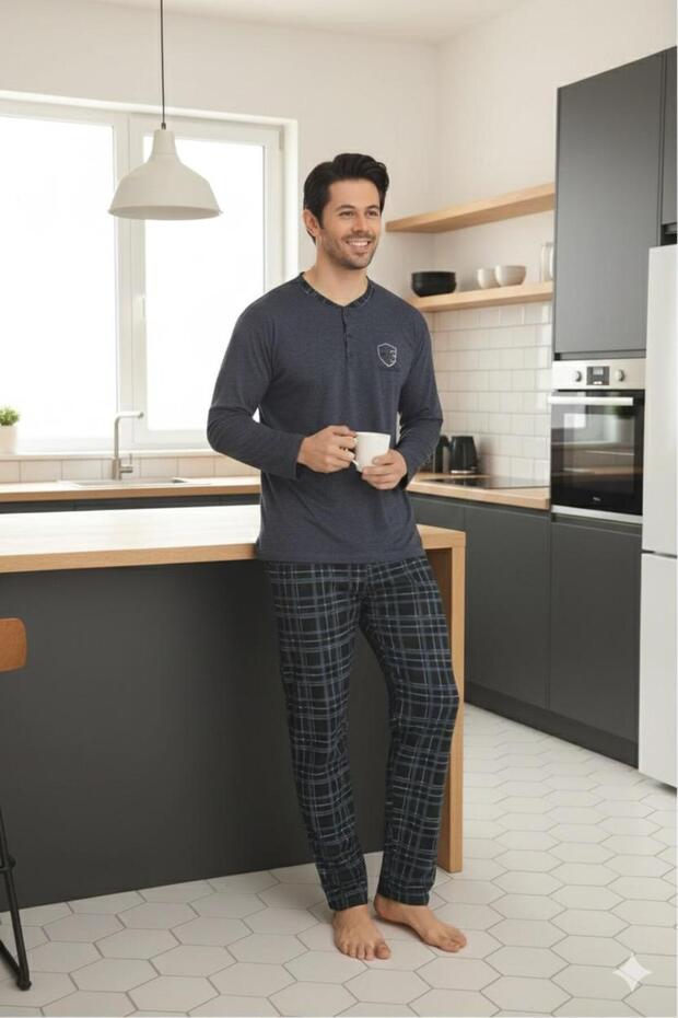 Men's Gray Solid Color Without Pockets with Buttoned Collar - 2