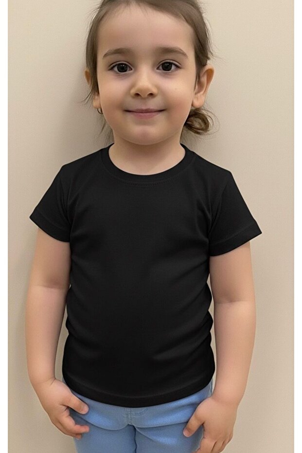 1-2-3-4 Years Old Unisex Short Sleeve Crew Neck T-Shirt Black