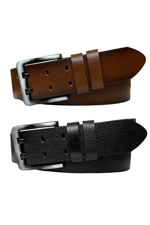 100% Genuine Leather, Double Tongue Set of 2 4.5 Cm Single Piece Jeans, Sports Belt Black,tosado = 2pcs-double-tongue