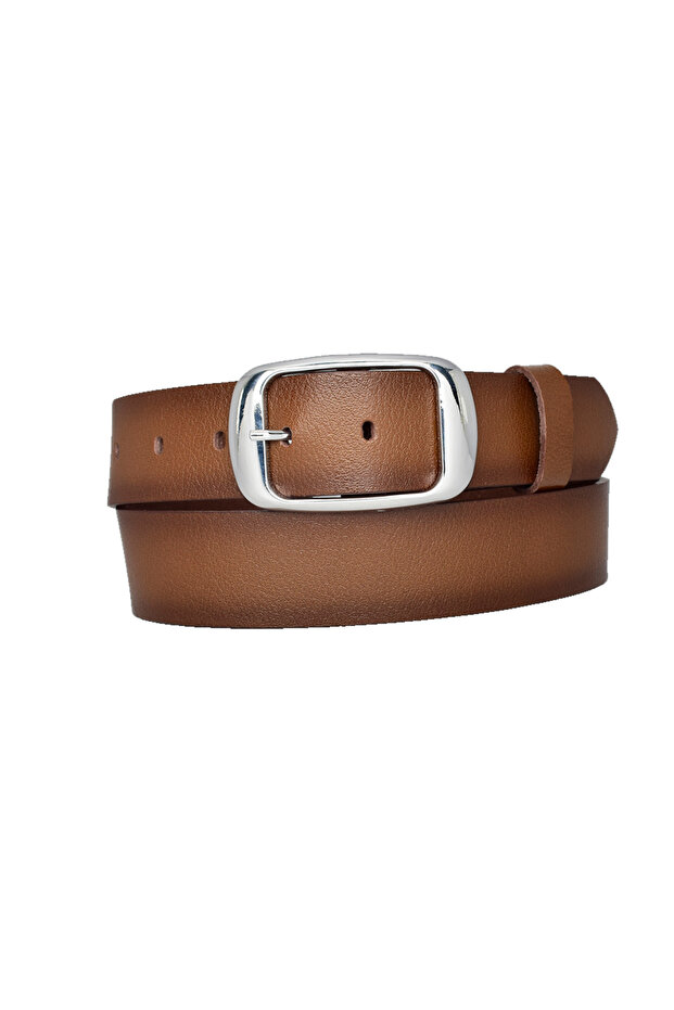 100% Genuine Leather, 4 cm Brown Women's Belt with Silver Buckle; Jeans, Sports Belt An-Byn-19