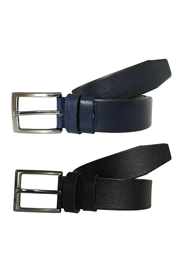 Genuine Leather Super Set of 2 Black, Navy Blue Fabric Belt 3.5 Cm = 2pcs.77-79