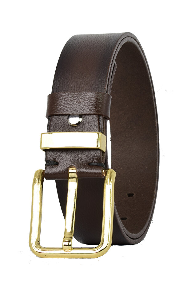 100% Genuine Leather Gold Buckle, Dark Brown Women's Jeans Belt with Metal Bridge, 4 Cm=2pcs-met.bridge-76