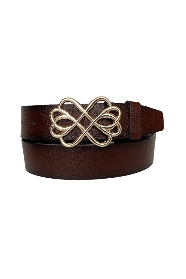 100% Genuine Leather, Claret Red Women's Jeans Belt with Gold Buckle 4 Cm=an-byn-57
