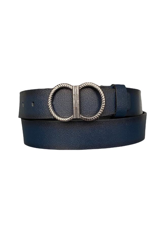 100% Genuine Leather, Matte Silver Buckle Navy Blue Women's Jeans, Sports Belt 4 Cm=an-byn-15