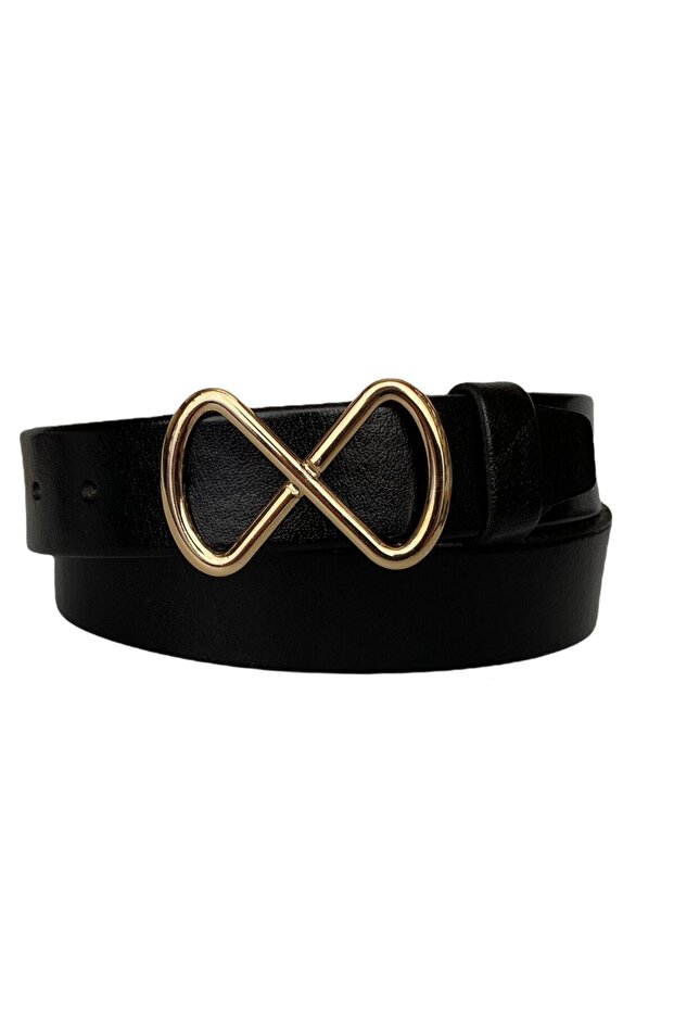 100% Genuine Leather, Black Women's Jeans with Gold Endless Buckle, Sports Belt 4 Cm=an-byn-42