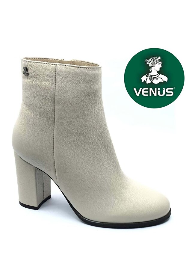 Desi Genuine Leather Orthopedic Heeled Women's Boots Beige
