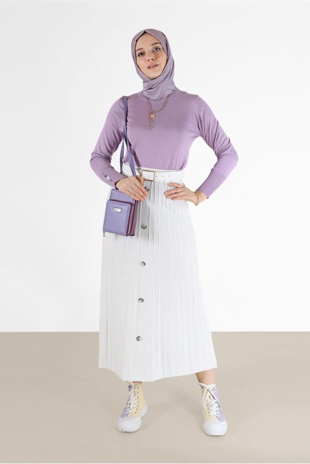 PLEATED BUTTON DETAILED KNITWEAR SKIRT 60207