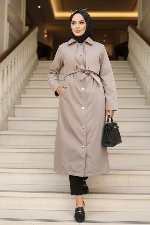 Buttoned Mink Hijab Trench Coat 62131V