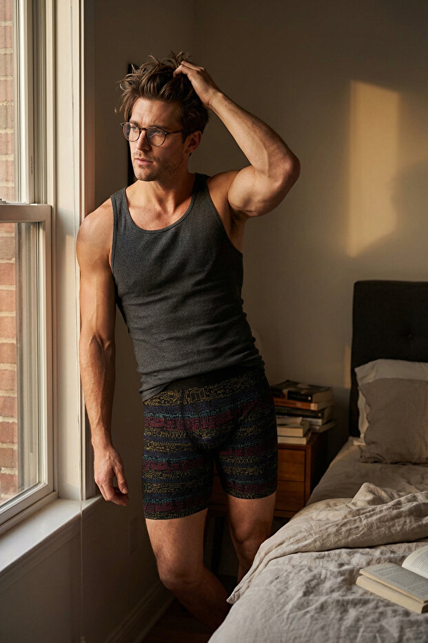 Patterned Long Lycra Men's Boxers 1014