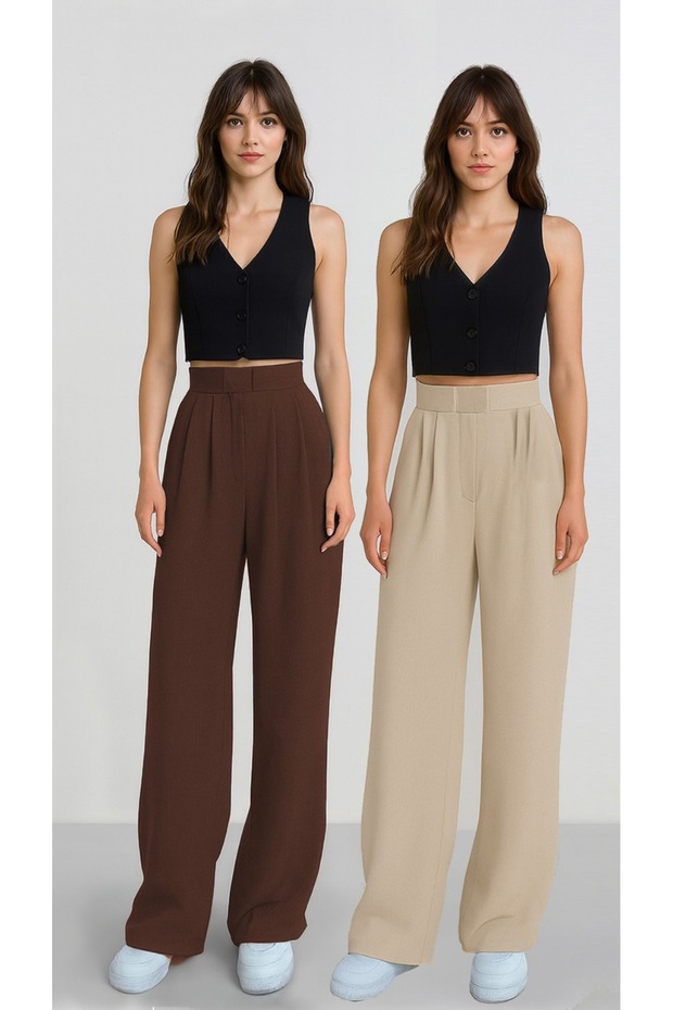 Women's Velcro High Waist Wide Leg Palazzo Pants Pack of 2