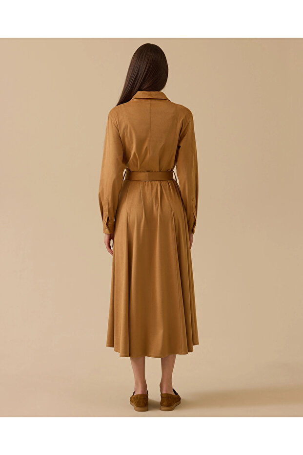 Kemerli Süet Elbise - 4