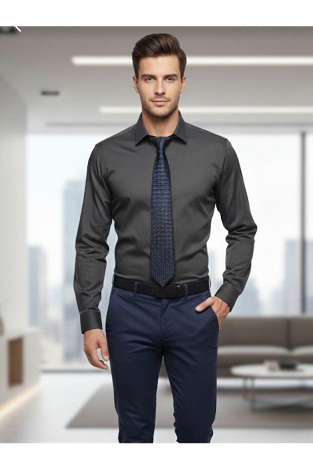 Long Sleeve Self-Ironing Striped Slim Fit Men's Stylish Shirt