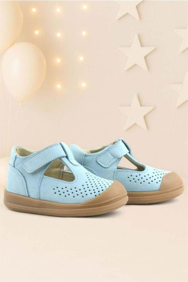 Shaun Genuine Leather Blue Velcro Anatomical Baby Sandals