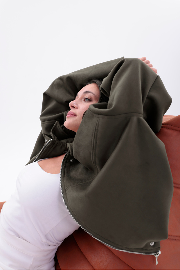 OVERSİZE HAKİ SÜET BOMBER CEKET - 8