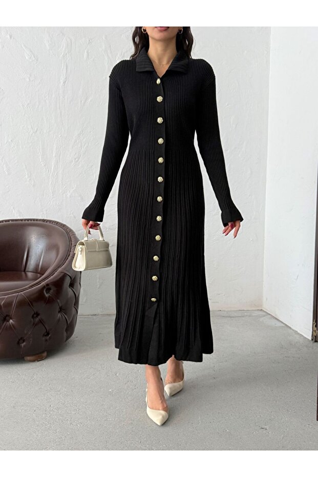 Endam Düğmeli Elbise Bordo - 3