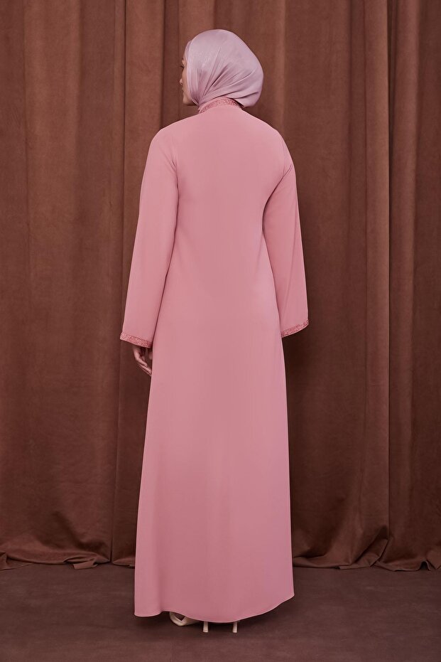 Pudra Önü Taşlı Ferace - 6